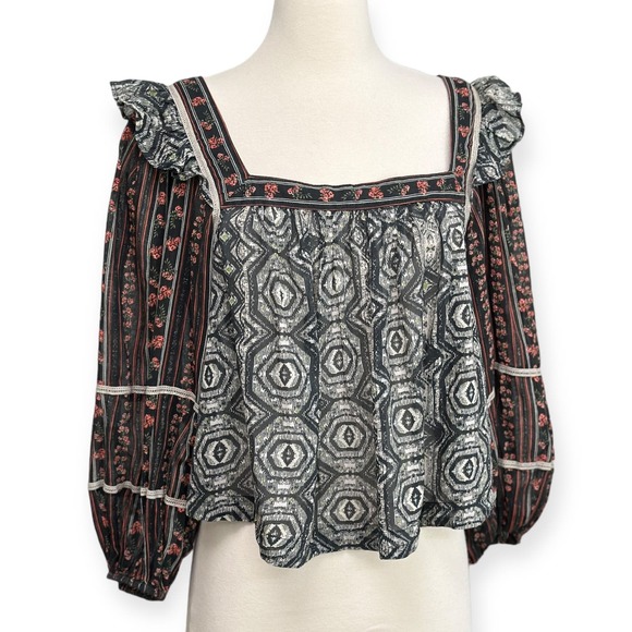 Free people mostly meadows boho blouse Black Combo Festival Hippie small - Picture 3 of 12